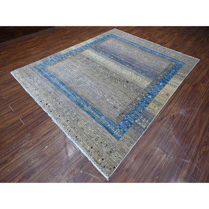 Tribal & Geometric Wool Hand Knotted Rug Grey Blue 7.10X9.9 -O088788
