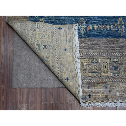 Tribal & Geometric Wool Hand Knotted Rug Grey Blue 7.10X9.9 -O088788