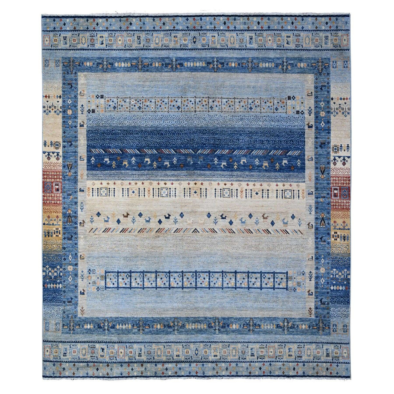 Blue 8'3" x 9'6" Tribal & Geometric Hand knotted Wool Rug - Sku: O088789