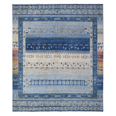 Tribal & Geometric Wool Hand Knotted Rug Blue Blue 8.3X9.6 -O088789