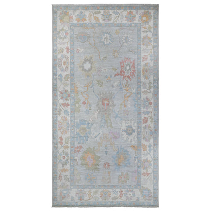 Oushak And Peshawar Wool Hand Knotted Rug Grey Ivory 8.0X15.4 -O088798