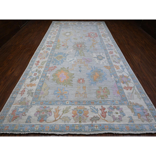 Oushak And Peshawar Wool Hand Knotted Rug Grey Ivory 8.0X15.4 -O088798