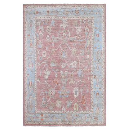 Oushak And Peshawar Wool Hand Knotted Rug Pink Blue 6.0X8.10 -O088805