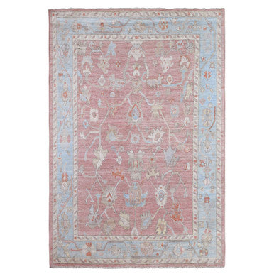 Oushak And Peshawar Wool Hand Knotted Rug Pink Blue 6.0X8.10 -O088805