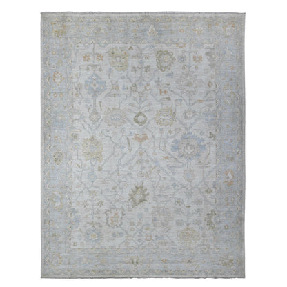 Oushak And Peshawar Wool Hand Knotted Rug Grey Gray 7.11X10.2 -O088809