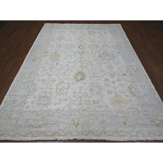 Oushak And Peshawar Wool Hand Knotted Rug Grey Gray 7.11X10.2 -O088809