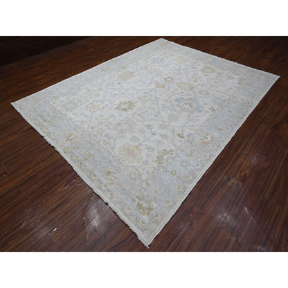 Oushak And Peshawar Wool Hand Knotted Rug Grey Gray 7.11X10.2 -O088809