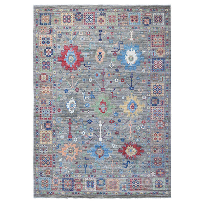 Oushak And Peshawar Wool Hand Knotted Rug Grey Gray 9.11X14.0 -O088813