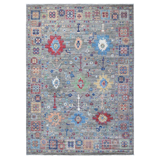 Oushak And Peshawar Wool Hand Knotted Rug Grey Gray 9.11X14.0 -O088813