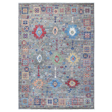 Oushak And Peshawar Wool Hand Knotted Rug Grey Gray 9.11X14.0 -O088813