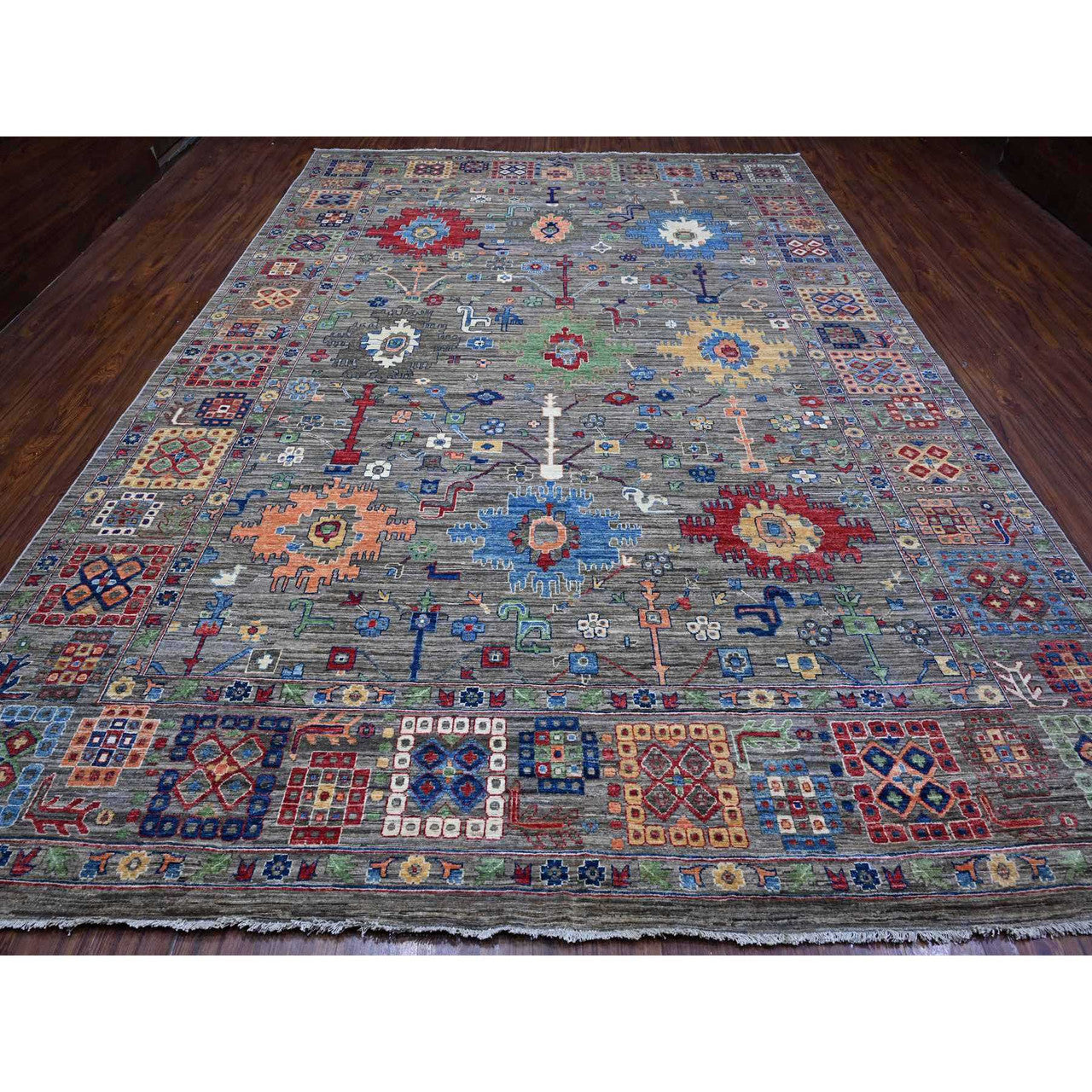 Oushak And Peshawar Wool Hand Knotted Rug Grey Gray 9.11X14.0 -O088813
