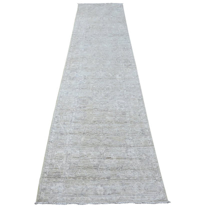 Oushak And Peshawar Wool Hand Knotted Rug Grey Gray 2.9X11.9 -O088817