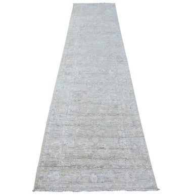 Oushak And Peshawar Wool Hand Knotted Rug Grey Gray 2.9X11.9 -O088817