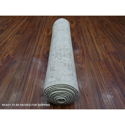 Oushak And Peshawar Wool Hand Knotted Rug Grey Gray 2.9X11.9 -O088817