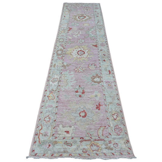 Oushak And Peshawar Wool Hand Knotted Rug Pink Blue 2.10X11.6 -O088821