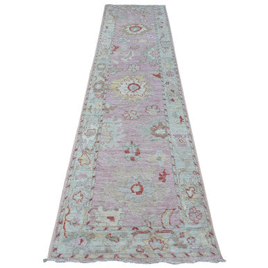 Oushak And Peshawar Wool Hand Knotted Rug Pink Blue 2.10X11.6 -O088821