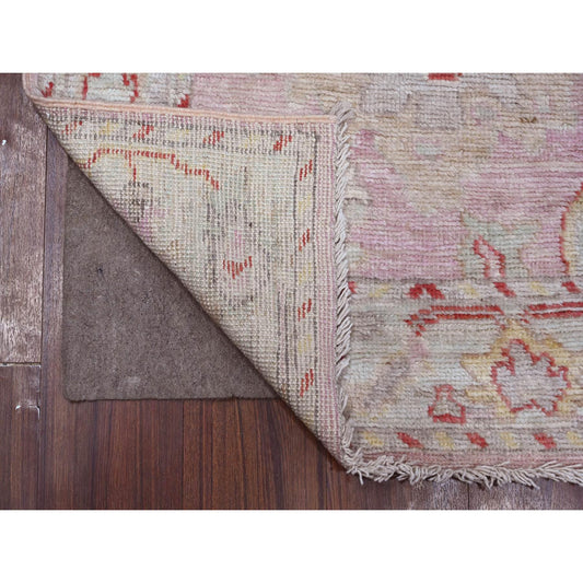 Oushak And Peshawar Wool Hand Knotted Rug Pink Blue 2.10X11.6 -O088821