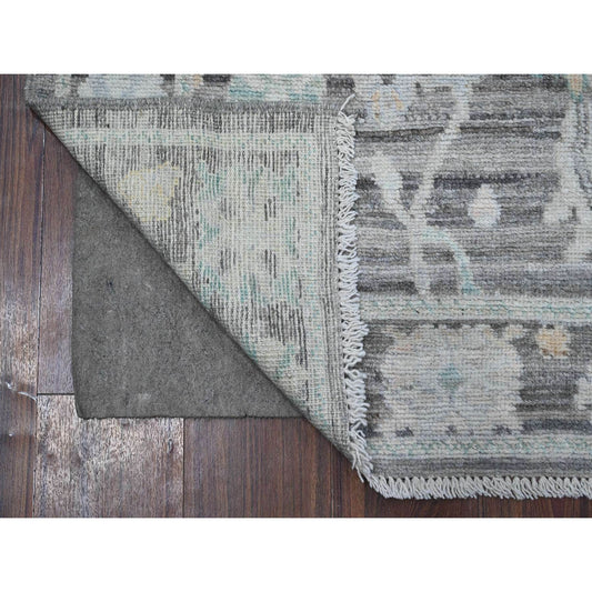 Oushak And Peshawar Wool Hand Knotted Rug Grey Gray 2.9X7.11 -O088823