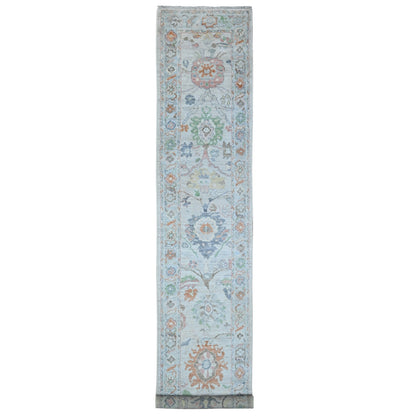 Oushak And Peshawar Wool Hand Knotted Rug Blue Blue 2.11X16.4 -O088824