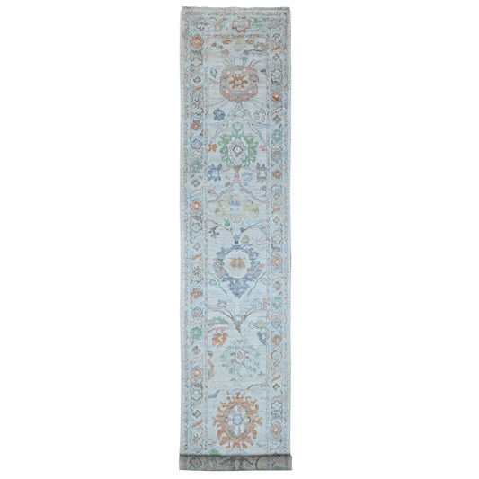 Oushak And Peshawar Wool Hand Knotted Rug Blue Blue 2.11X16.4 -O088824