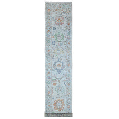 Oushak And Peshawar Wool Hand Knotted Rug Blue Blue 2.11X16.4 -O088824