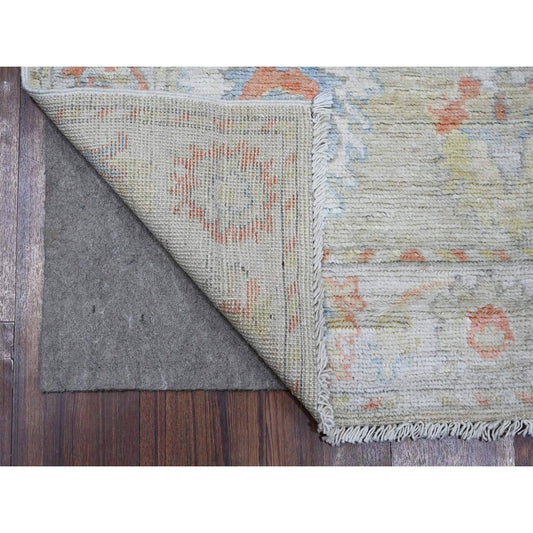 Oushak And Peshawar Wool Hand Knotted Rug Green Silver 3.1X11.8 -O088827