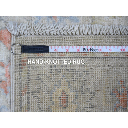 Oushak And Peshawar Wool Hand Knotted Rug Green Silver 3.1X11.8 -O088827