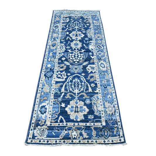Oushak And Peshawar Wool Hand Knotted Rug Grey Blue 2.10X7.8 -O088829