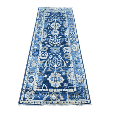 Oushak And Peshawar Wool Hand Knotted Rug Grey Blue 2.10X7.8 -O088829