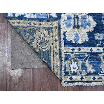 Oushak And Peshawar Wool Hand Knotted Rug Grey Blue 2.10X7.8 -O088829