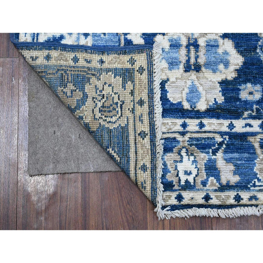 Oushak And Peshawar Wool Hand Knotted Rug Grey Blue 2.10X7.8 -O088829