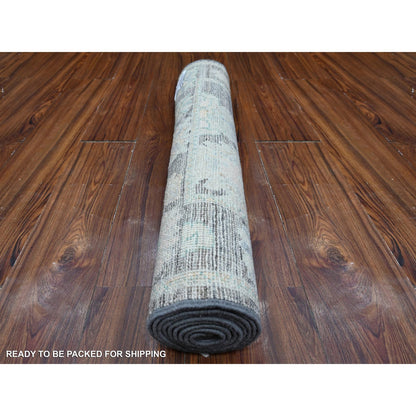 Oushak And Peshawar Wool Hand Knotted Rug Grey Gray 2.8X7.9 -O088832