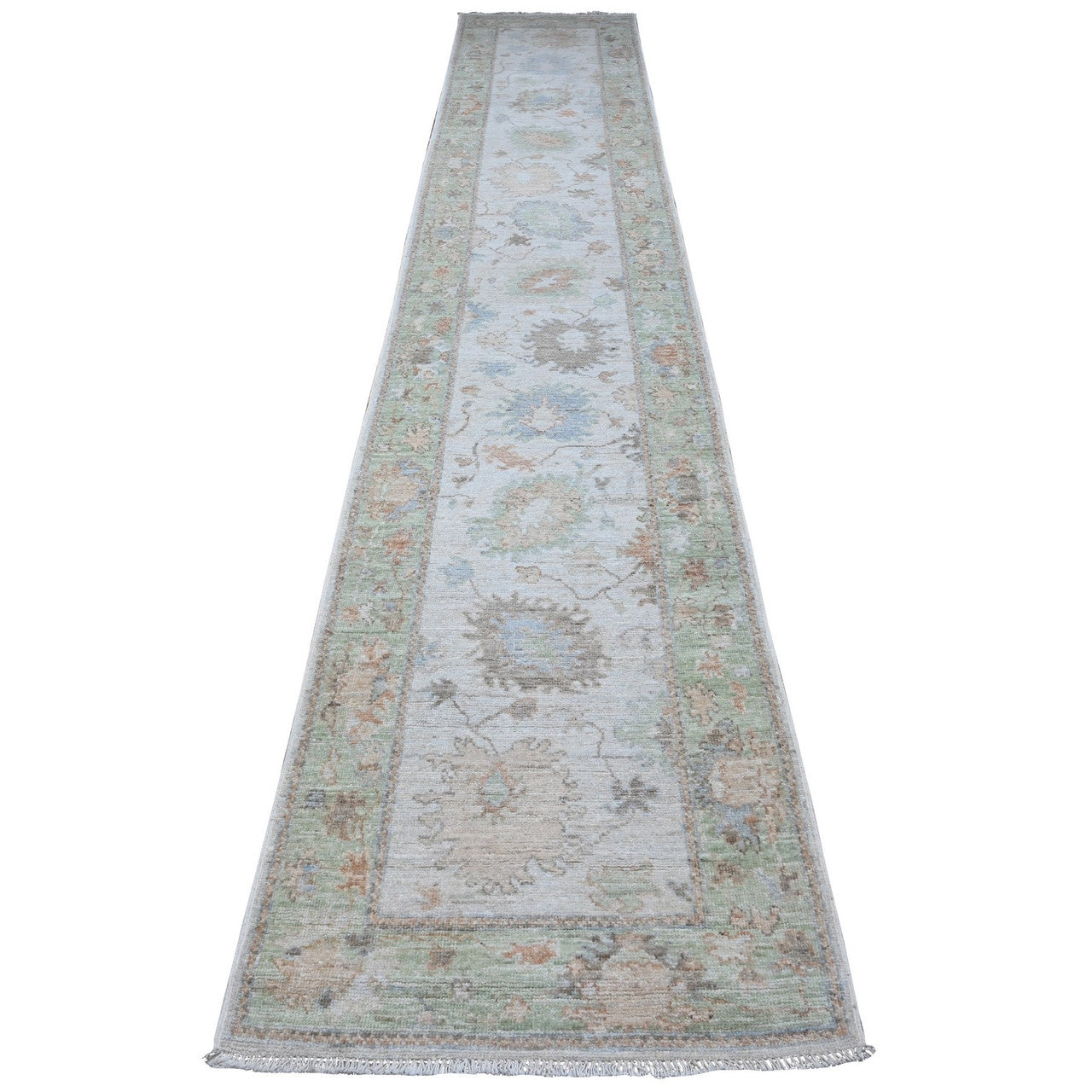 Gray 2'8" x 15'4" Oushak And Peshawar Hand knotted Wool Rug - Sku: O088834