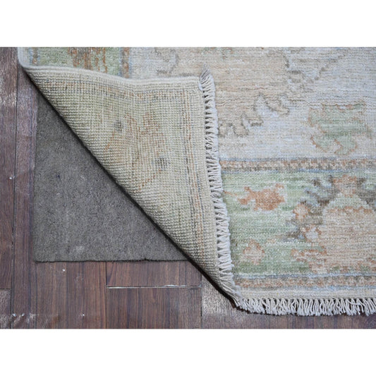 Oushak And Peshawar Wool Hand Knotted Rug Grey Green 2.8X15.4 -O088834