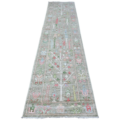 Oushak And Peshawar Wool Hand Knotted Rug Green Green 2.9X11.10 -O088835