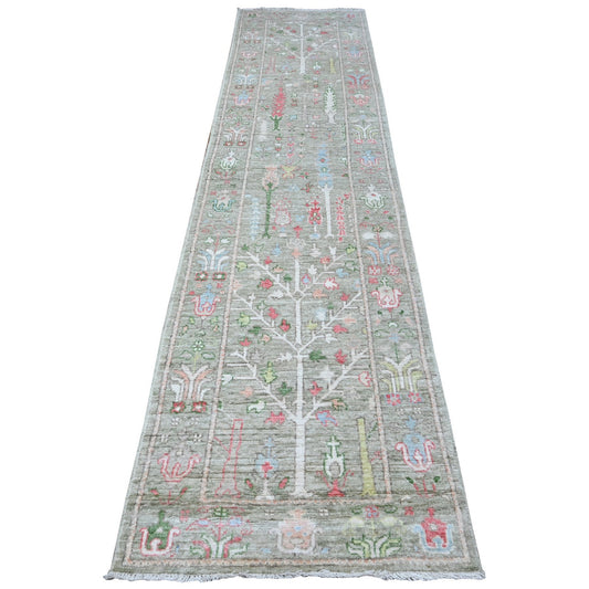 Oushak And Peshawar Wool Hand Knotted Rug Green Green 2.9X11.10 -O088835