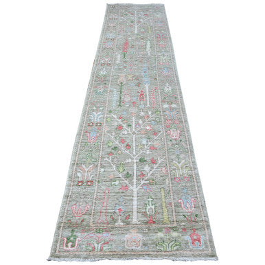 Oushak And Peshawar Wool Hand Knotted Rug Green Green 2.9X11.10 -O088835
