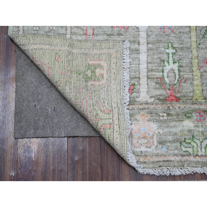 Oushak And Peshawar Wool Hand Knotted Rug Green Green 2.9X11.10 -O088835