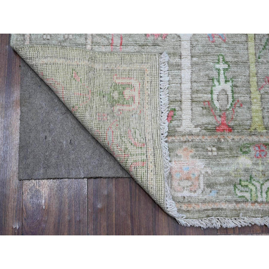 Oushak And Peshawar Wool Hand Knotted Rug Green Green 2.9X11.10 -O088835