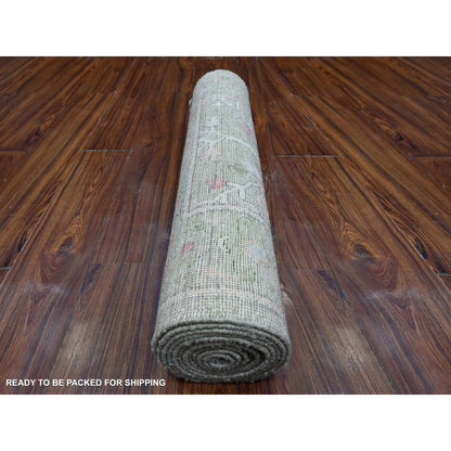 Oushak And Peshawar Wool Hand Knotted Rug Green Green 2.9X11.10 -O088835