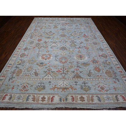 Oushak And Peshawar Wool Hand Knotted Rug Blue Blue 8.10X11.11 -O088837
