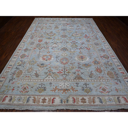 Oushak And Peshawar Wool Hand Knotted Rug Blue Blue 8.10X11.11 -O088837