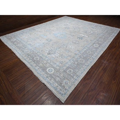 Oushak And Peshawar Wool Hand Knotted Rug Grey Gray 12.0X14.5 -O088839