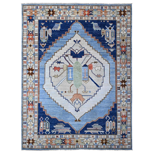 Oushak And Peshawar Wool Hand Knotted Rug Blue Blue 9.1X11.4 -O088841