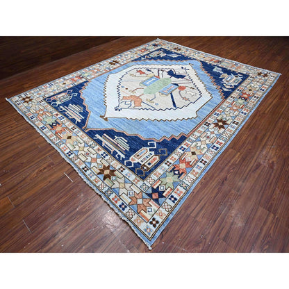 Oushak And Peshawar Wool Hand Knotted Rug Blue Blue 9.1X11.4 -O088841