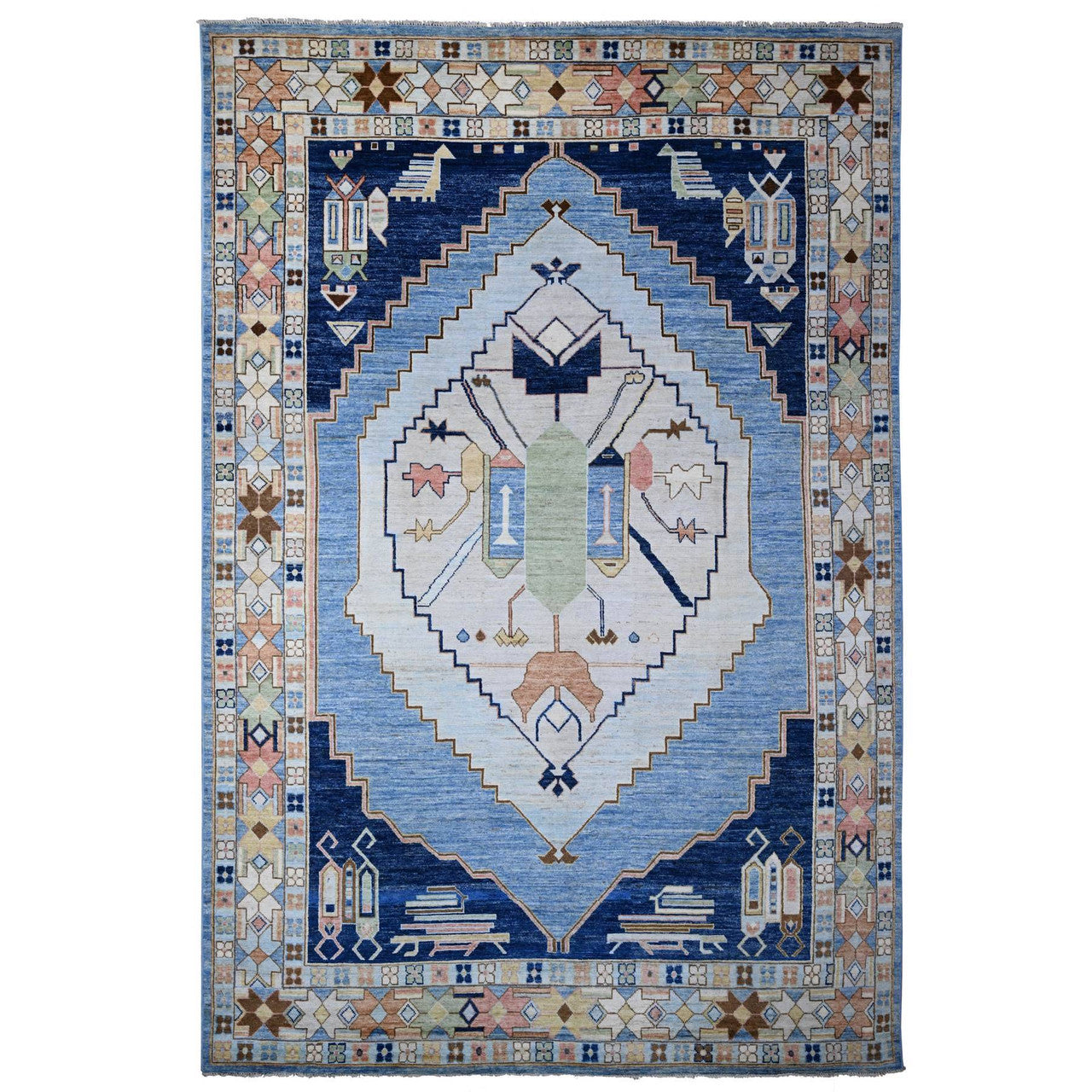Oushak And Peshawar Wool Hand Knotted Rug Blue Blue 9.5X14.7 -O088843