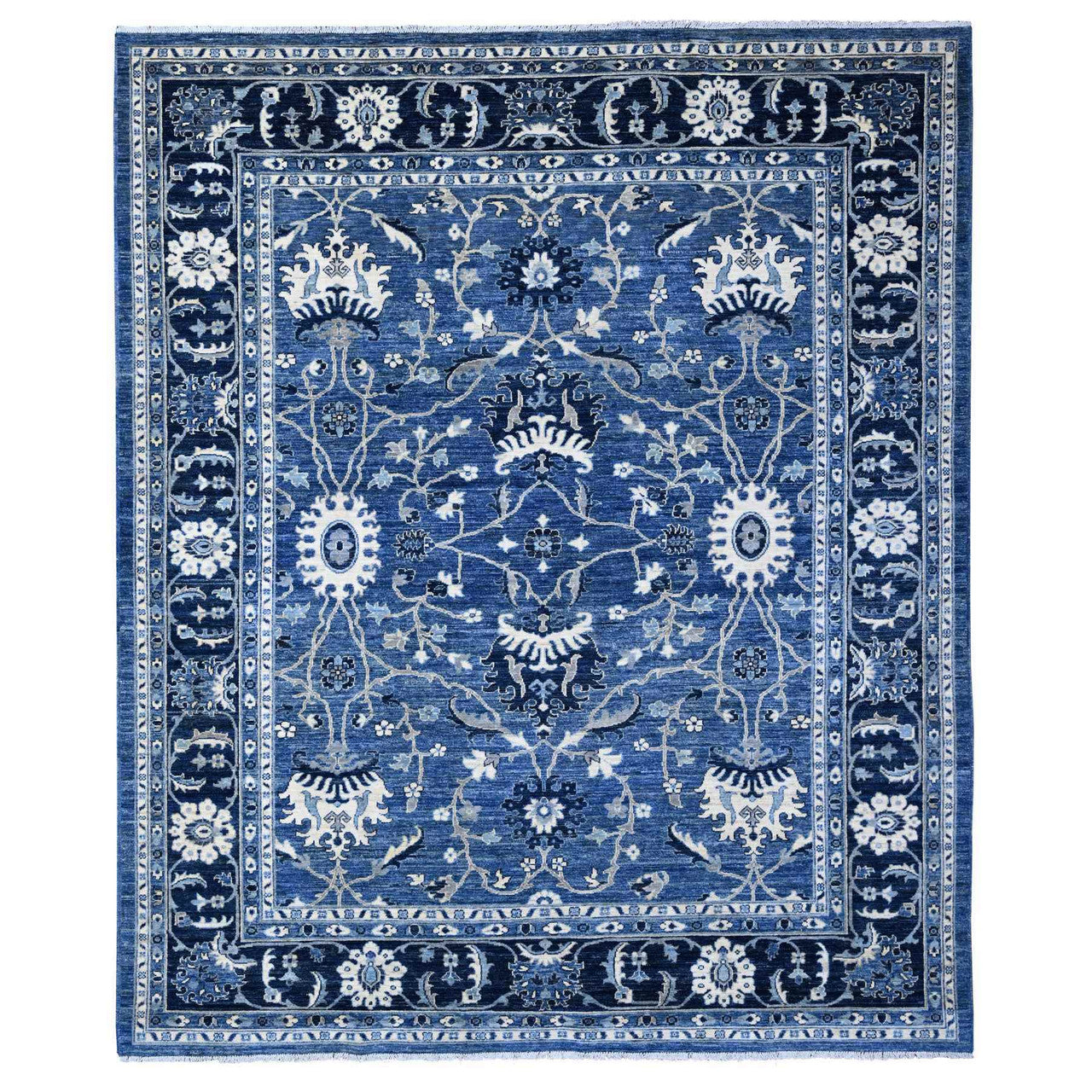 Blue 8'1" x 9'8" Oushak And Peshawar Yale Hand knotted Wool Rug - Sku: O088846