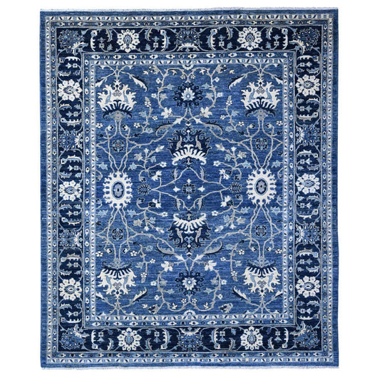 Oushak And Peshawar Wool Hand Knotted Rug Blue Yale Blue 8.1X9.8 -O088846