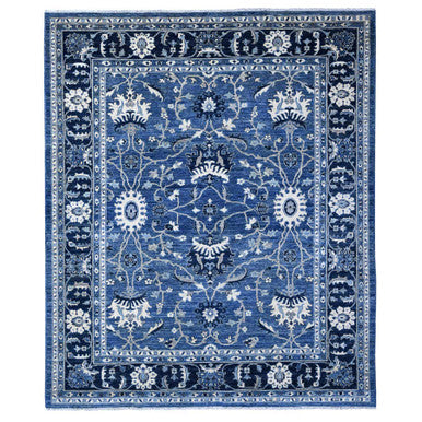 Oushak And Peshawar Wool Hand Knotted Rug Blue Yale Blue 8.1X9.8 -O088846