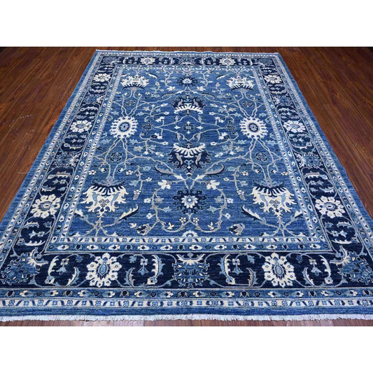 Oushak And Peshawar Wool Hand Knotted Rug Blue Yale Blue 8.1X9.8 -O088846